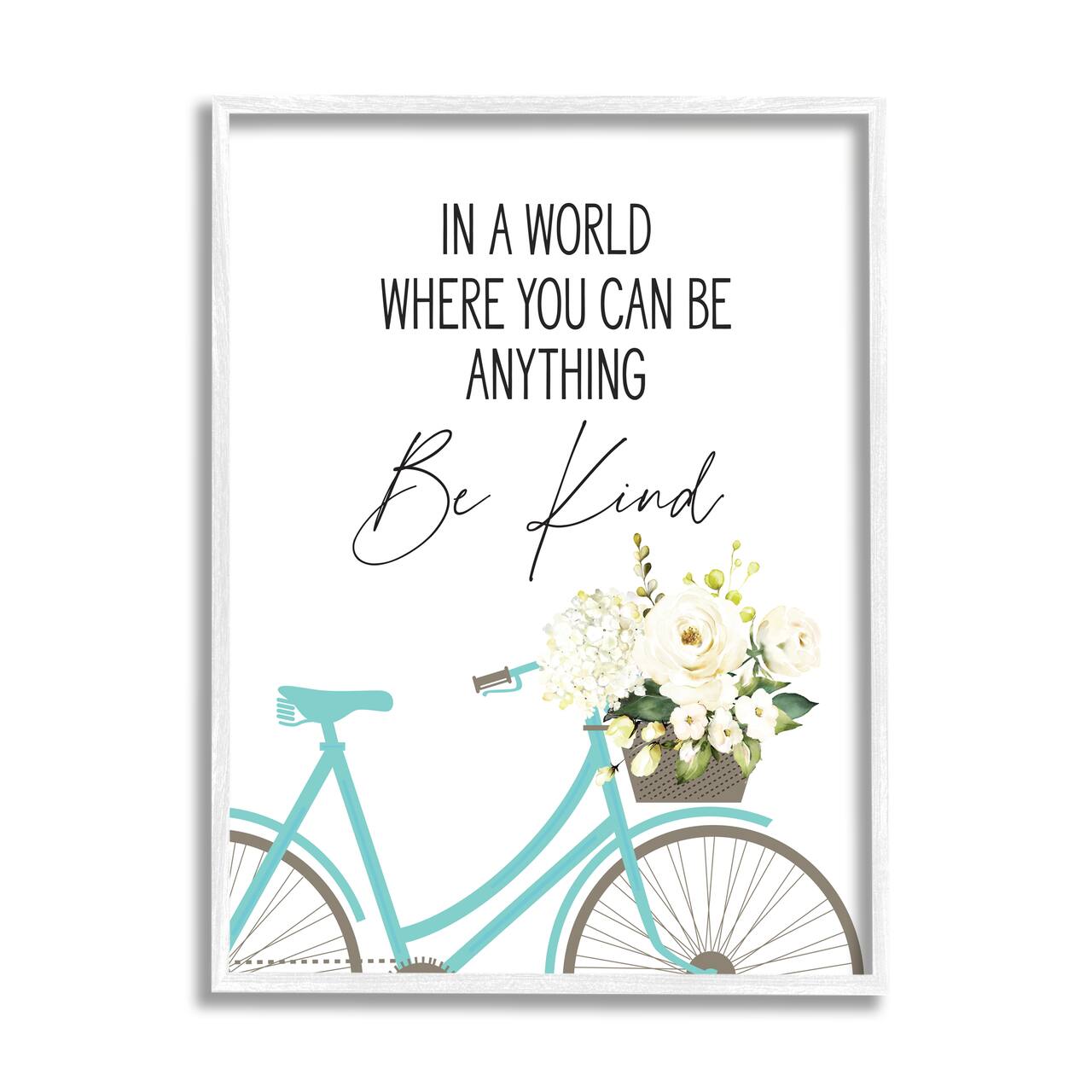 Stupell Industries Be Kind Bicycle Floral Giclée Textured White Framed Wall Art